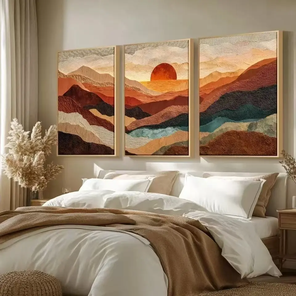3pcs Modern Beach Murals Restaurant or Office Walls Natural Art Bohemian Boho Frameless Canvas Paintings Living Rooms Bedrooms Home Decor Paintings