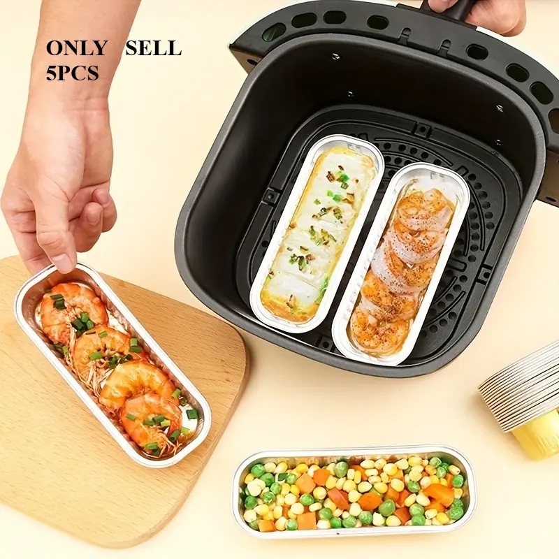 5pcs Air Fryer Special Tin Paper Home Oven Tin Paper Box Food Barbecue Baking Baking Aluminum Foil Plate Rectangular Tin Paper Plate