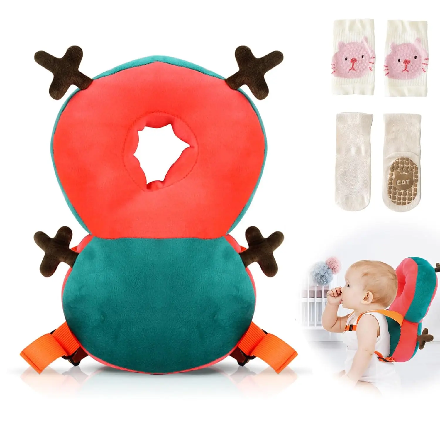 Baby Head Protector Backpack with Knee Pads & Non-Slip Socks, Toddler Safety for Crawling & Walking (Style 1)