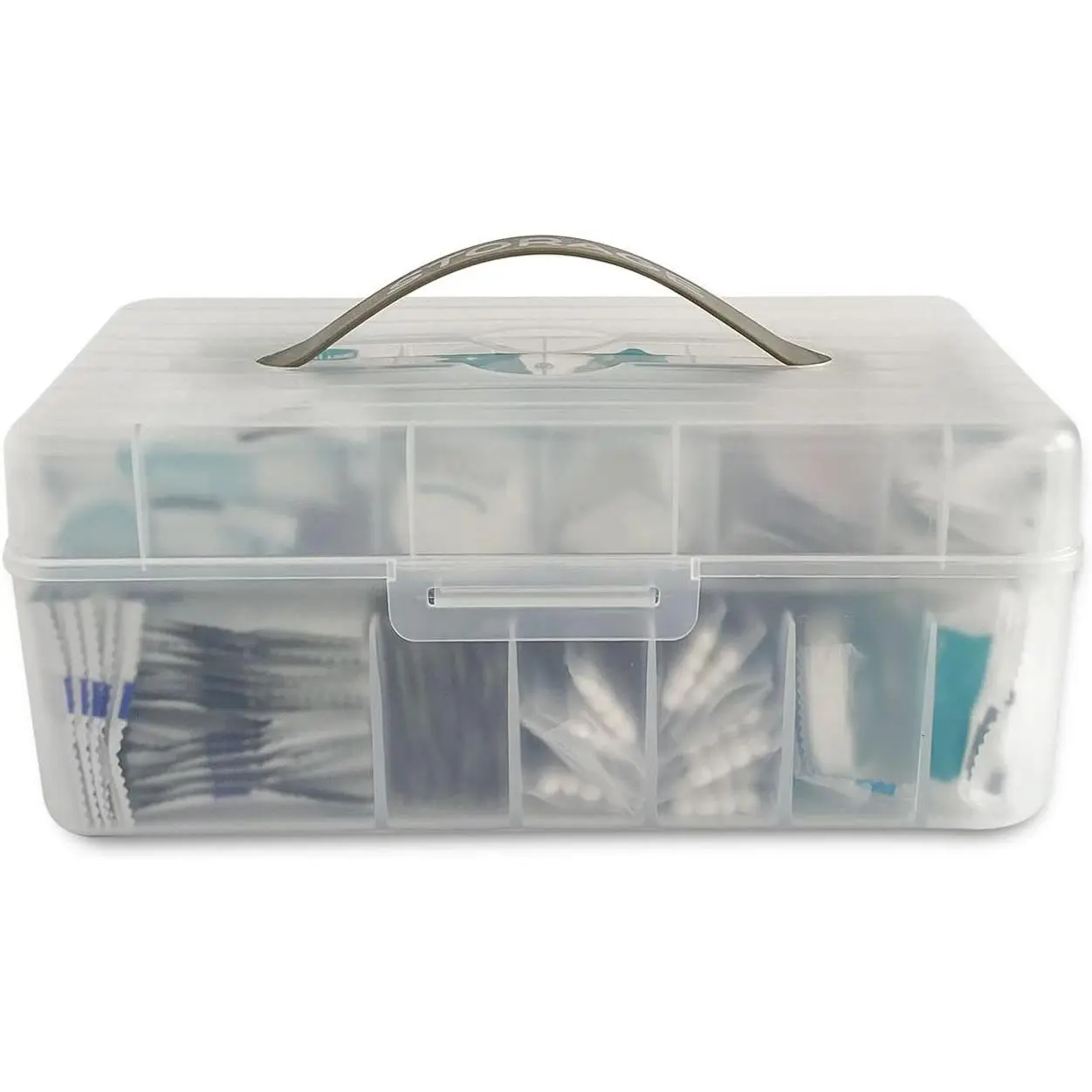 Large Bandage Organizer with Lid, Plastic 2 Tiers Container for   Cabinet, Office, School Use,  Storage Holder for Fabric Adhesive Strip,  Elastic Wrap