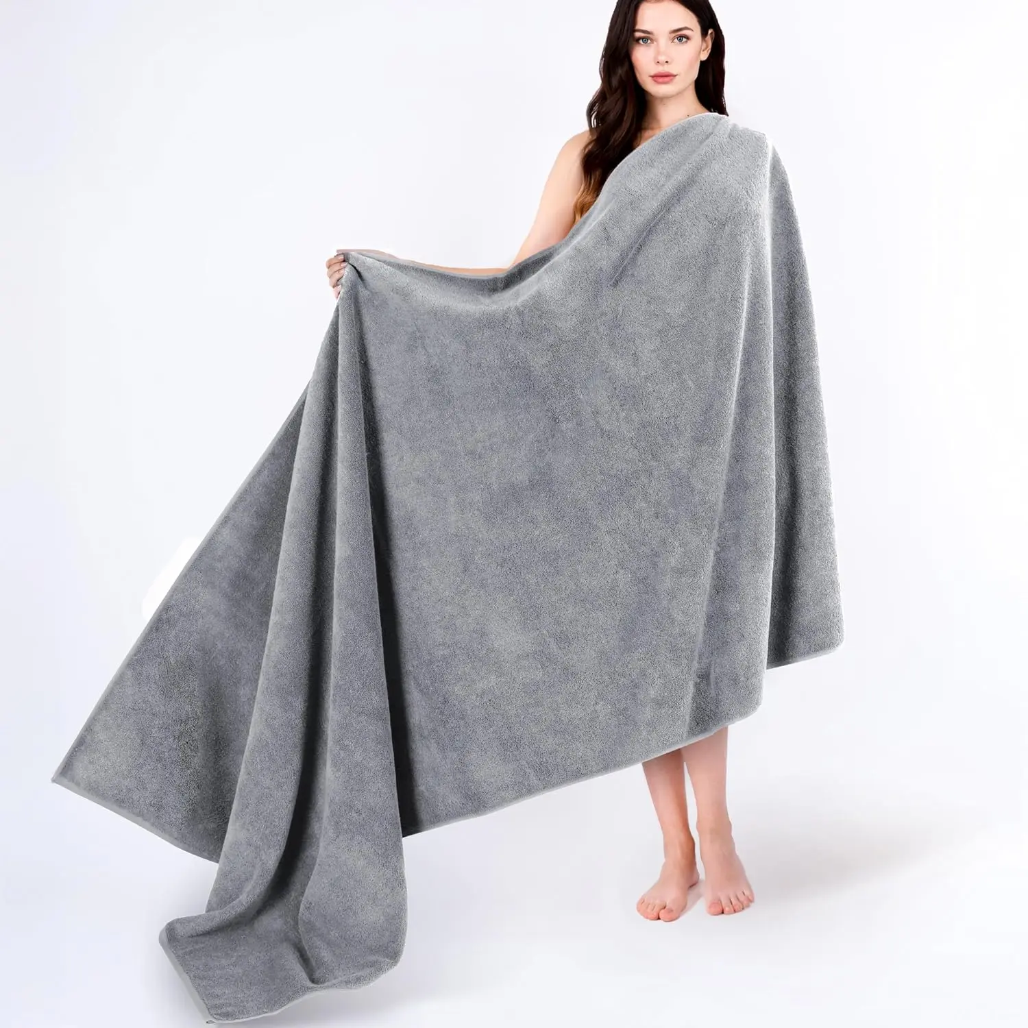 100% Cotton Turkish, Soft Absorbent Quick Dry, 40x80 Oversized Bath Sheet, Light Grey