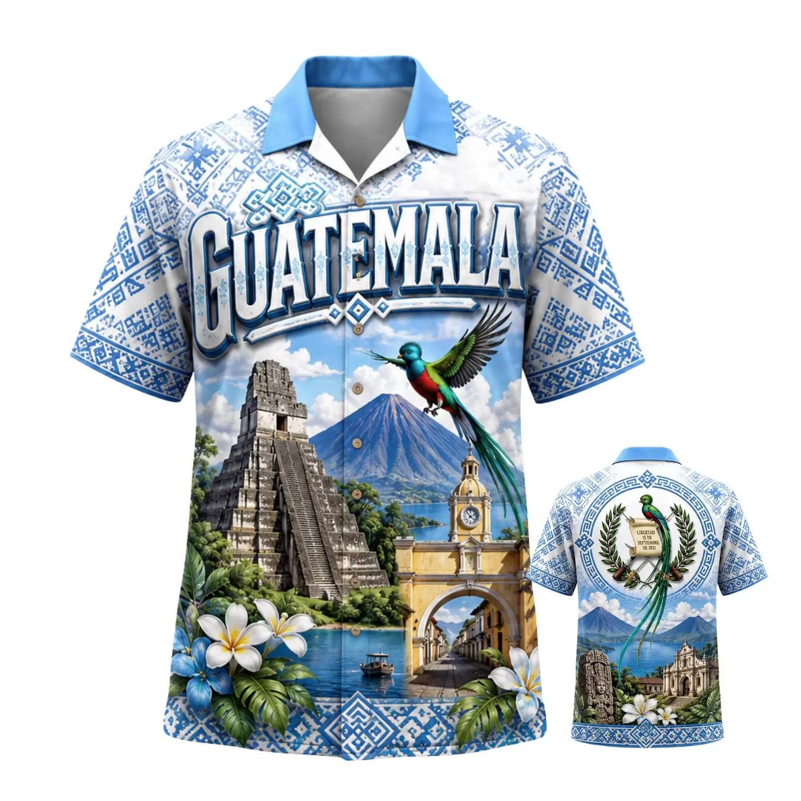 Guatemala Hawaiian Shirt, Guatemalan Aloha Beach Shirt, Mayan Quetzal Summer Gift