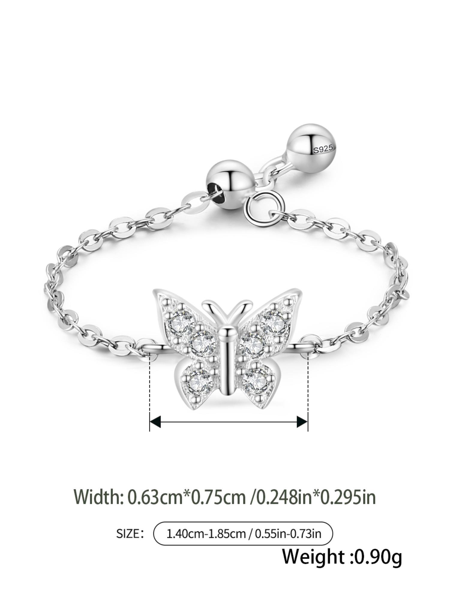 925 Sterling Silver Elegant Butterfly Design Adjustable Chain Finger Ring, Simple Design Jewelry for Women, Trendy All-match & Exquisite Jewelry for Birthday Gift