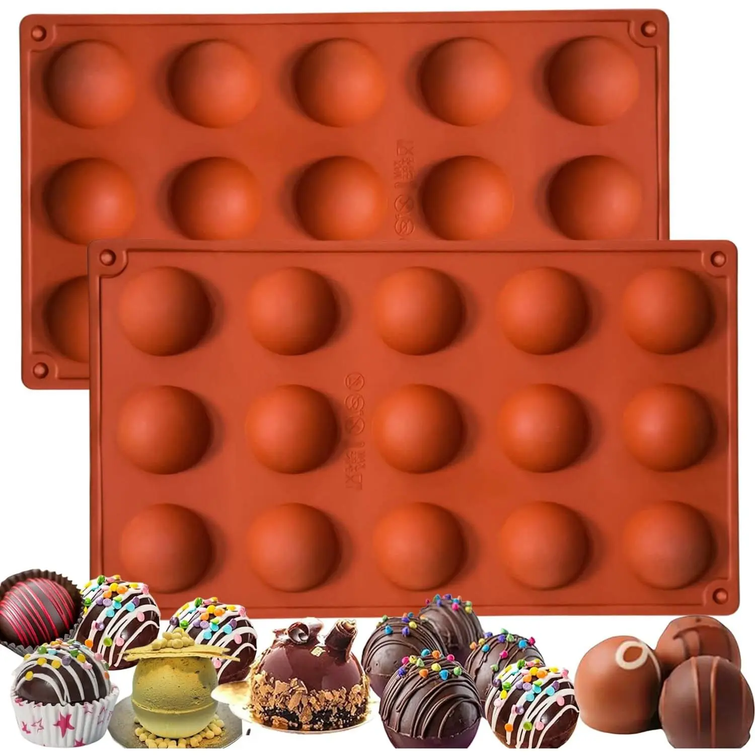 Semi Sphere  Molds 2-Pack, 30 Cavities, 1.6 Inch | For , mousse and frozen desserts – flexible release with tray-supported filling