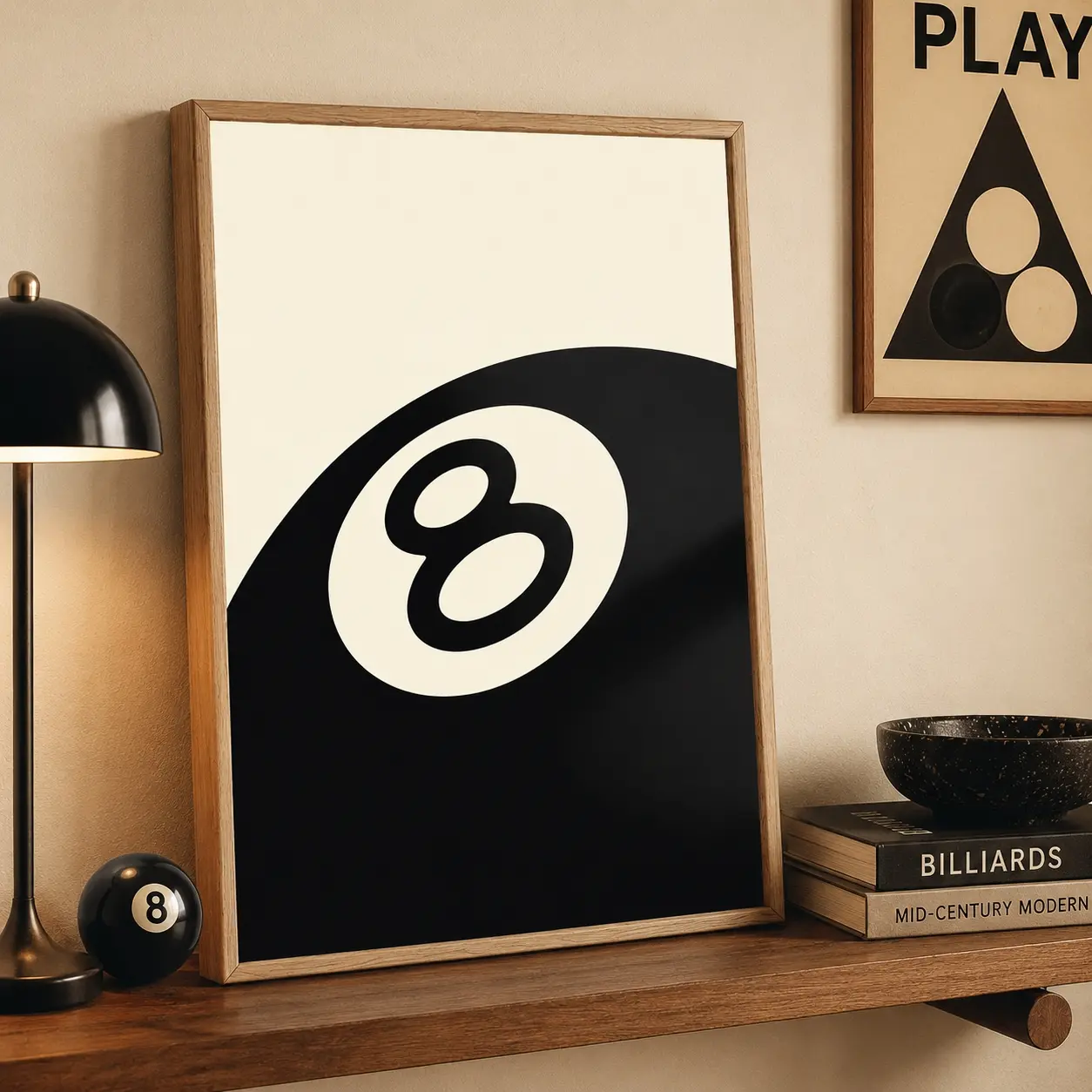 Vintage Black 8 Ball Minimalist Creative Design Print Poster Waterproof Self-Adhesive Wall Poster HD Peel and Stick Wall Art Decor Above Bed Wall Decor for Bedroom Living Room Office Bar Multiple Sizes