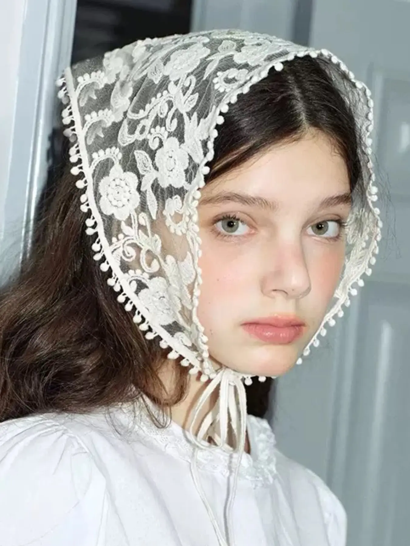 Lace Headscarf, Sweet and Cute Country Style Triangle Scarf, Summer Beach Photo Accessory, Elegant Hair Decoration