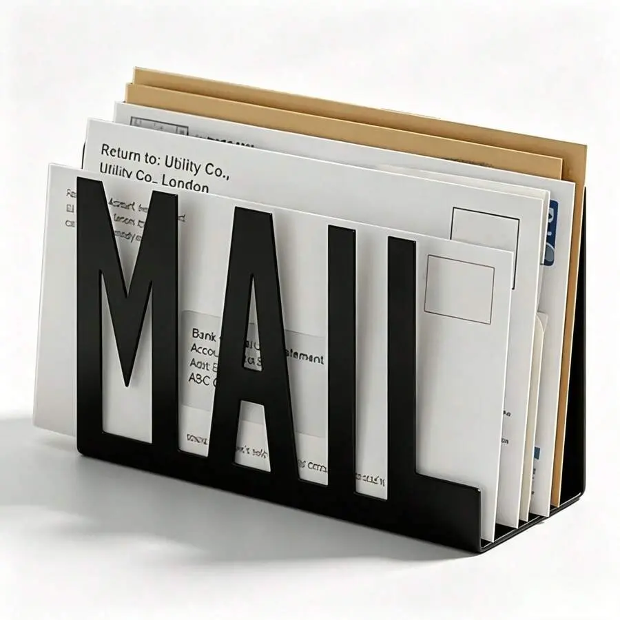 Modern Aesthetic Metal Hollow Mail Letter Holder, Desktop Mail Sorting File Organizer, Office Envelope Document Storage, Minimalist Decor