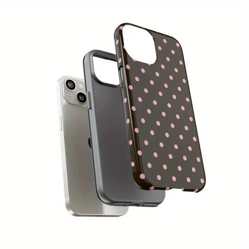 Cute Pink Polka Dot Phone Case Suitable for IPhone 11, 12, 13, 14, 15, 16, 17,pro Proma, Fashionable Brown Polka Dot Protective Cover for IPhone 15/14/13 Pro Max/Plus, Exclusive for Women and Girls, Durable Anti-drop Full Coverage Lightweight Design 35460