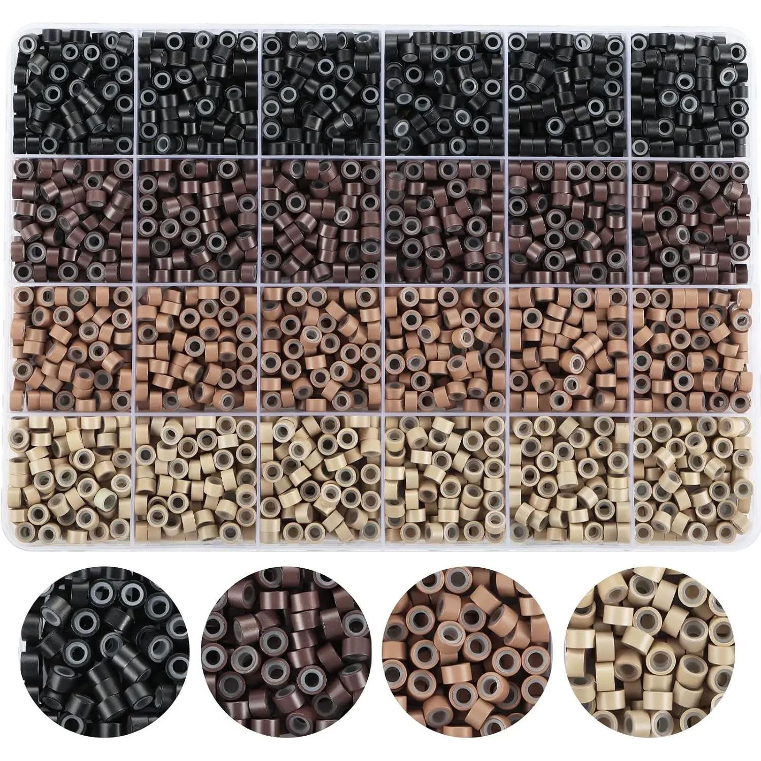 Beads for Hair Extensions,1920pcs 4Colors 5mm Hair Extension Beads |   Lined  Rings Links, Hair Tinsel Bead for Hair Styling (Black-Dark Brown-Light Brown-Blonde)