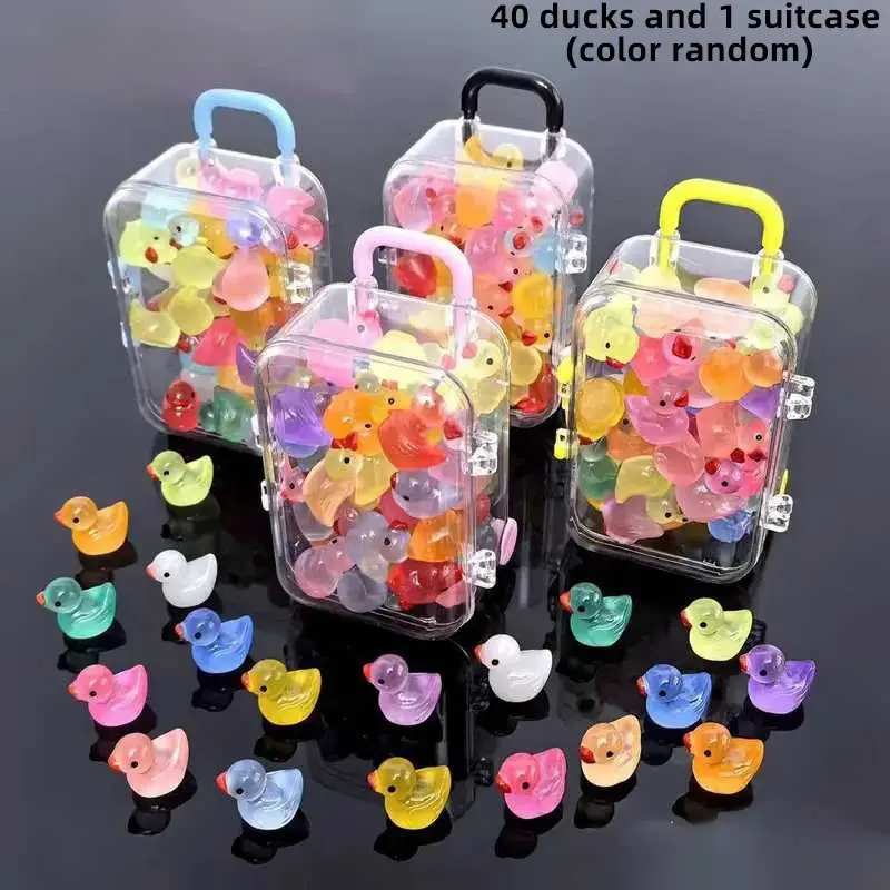 40 Duck Statues + Mini Luggage Box, Glow-In-The-Dark Resin Ducks, Decorative Duck Figurines, Home Decor, Animal Sculptures, Ideal for Parties, Living Room, Bar, Office
