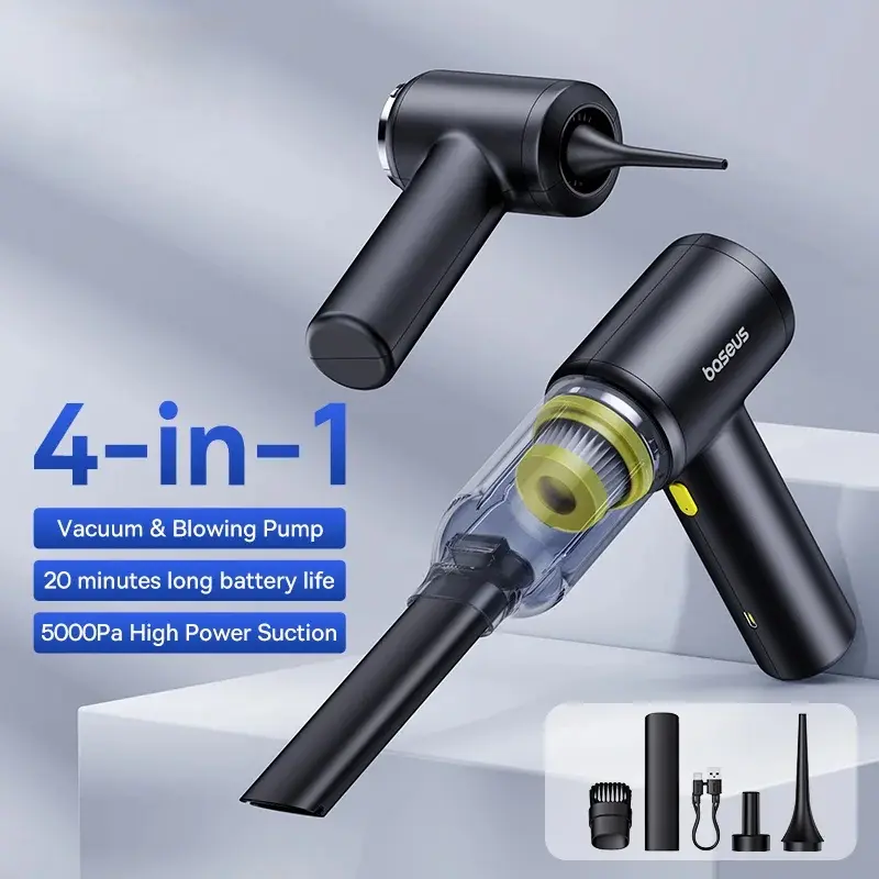 Cordless Car Cannister Vacuum & Air Duster, Portable Rechargeable Vehicle Cleaner with Built-In Batteries, Long-Lasting Deep Cleaning for Everyday Messes & Pristine Rides, Batteries Built-In
