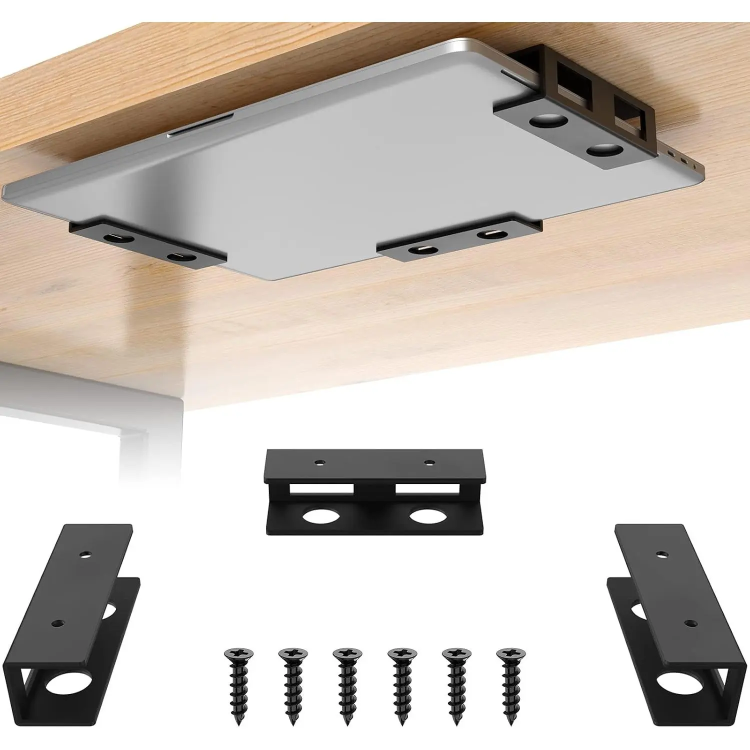 3 count Under Desk Laptop Mount with Anti-Scratch Felt Board Under Desk Laptop Holder Tray Durable Under Desk Shelf for Laptop Thick up to 1.15”
