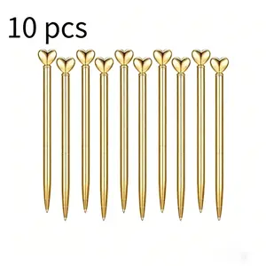 10 retractable metal heart-shaped pens with black ink, medium tip, round body, twist closure - Perfect for business and office use