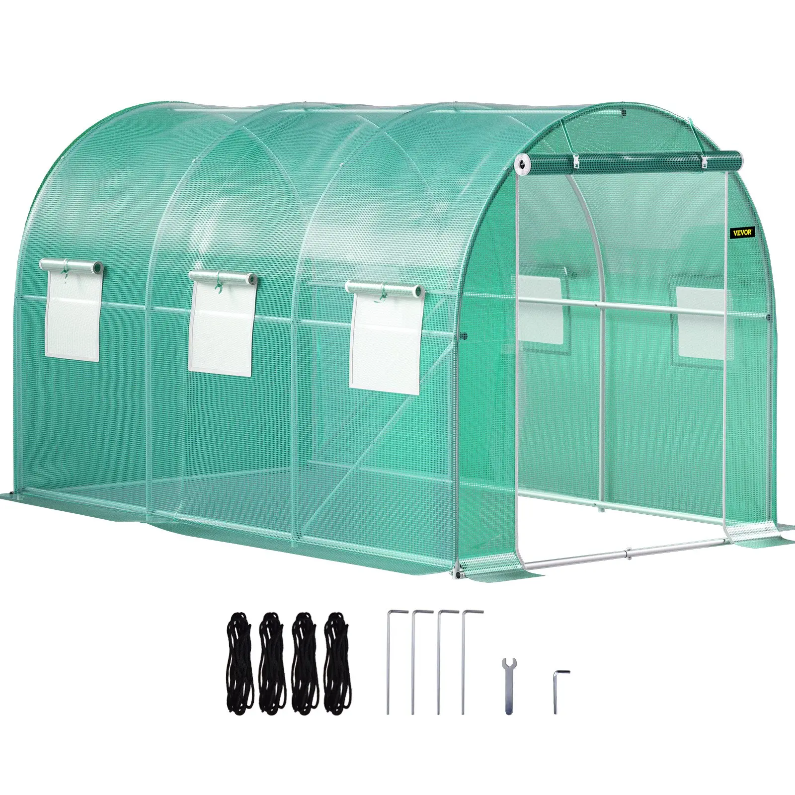 【DealsForYouDays】VEVOR 12x 7x 7 ft Walk-in Tunnel Greenhouse, Portable Plant Hot House with Galvanized Steel Hoops, 1 Top Beams, 2 Diagonal Poles, 1 Zippered Door 6 Roll-up Windows, Green