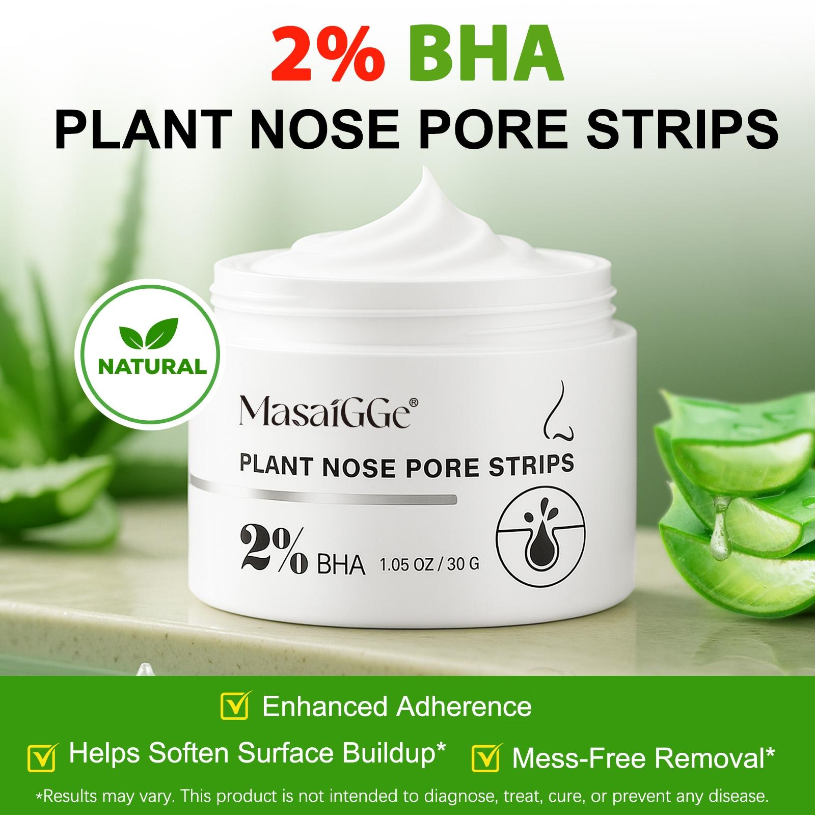 Masaigge Plant Nose Patches 2% Bha, Oil Control Cleansing Unclogs Pores, Improves Skin Texture, Suitable for Oily Skin, Cream Form, Nose Strips