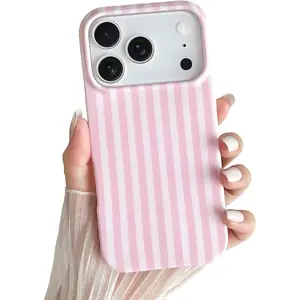 Yeddabox for iPhone 17 Pro Case Cute Striped Phone Case Soft TPU Slim Shockproof Phone Cover for Women Girls, Pink