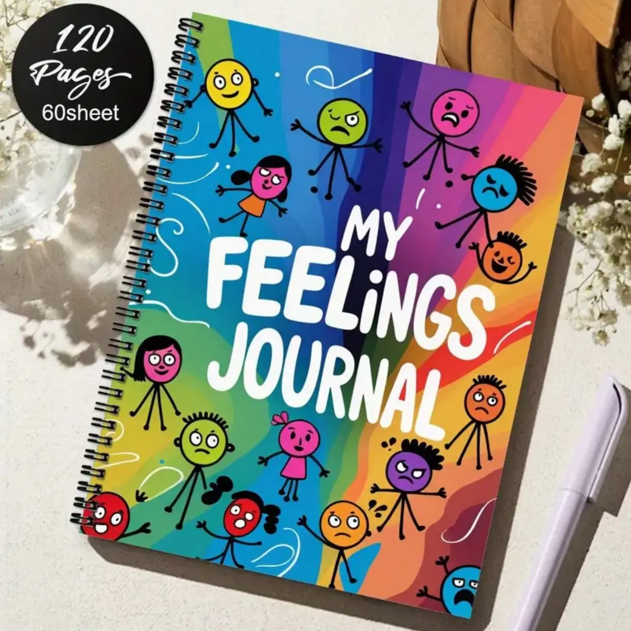 Unisex Mental Health Spiral Notebook Diary, Relieve Anxiety and Depression, Promote Self-Care, Track Emotions, Christmas Gift