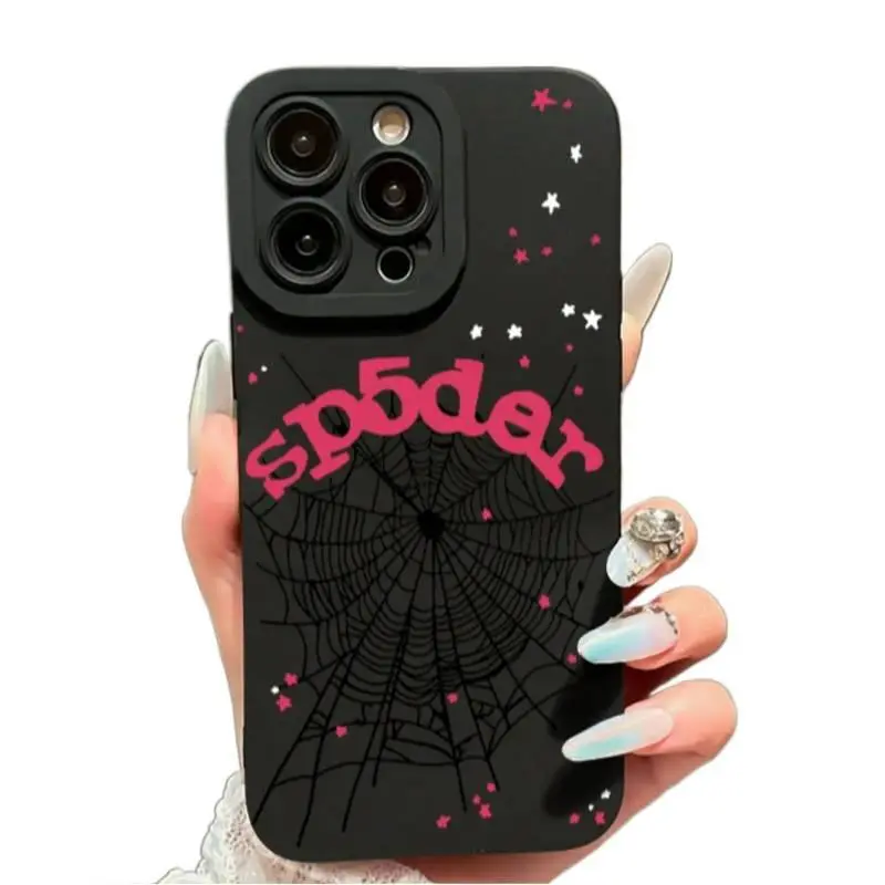 Sp5der Spider Web Streetwear TPU Protective Smartphone Cover - Matte Black Silicone Casing, Anti-Slip, Anti-Drop, Shockproof, Scratch-Resistant Slim High-Detail Protector Accessory for iPhone 17/16/15/14/13/12/11 Pro Max, Samsung S25 Ultra/S24 Plus, Acces