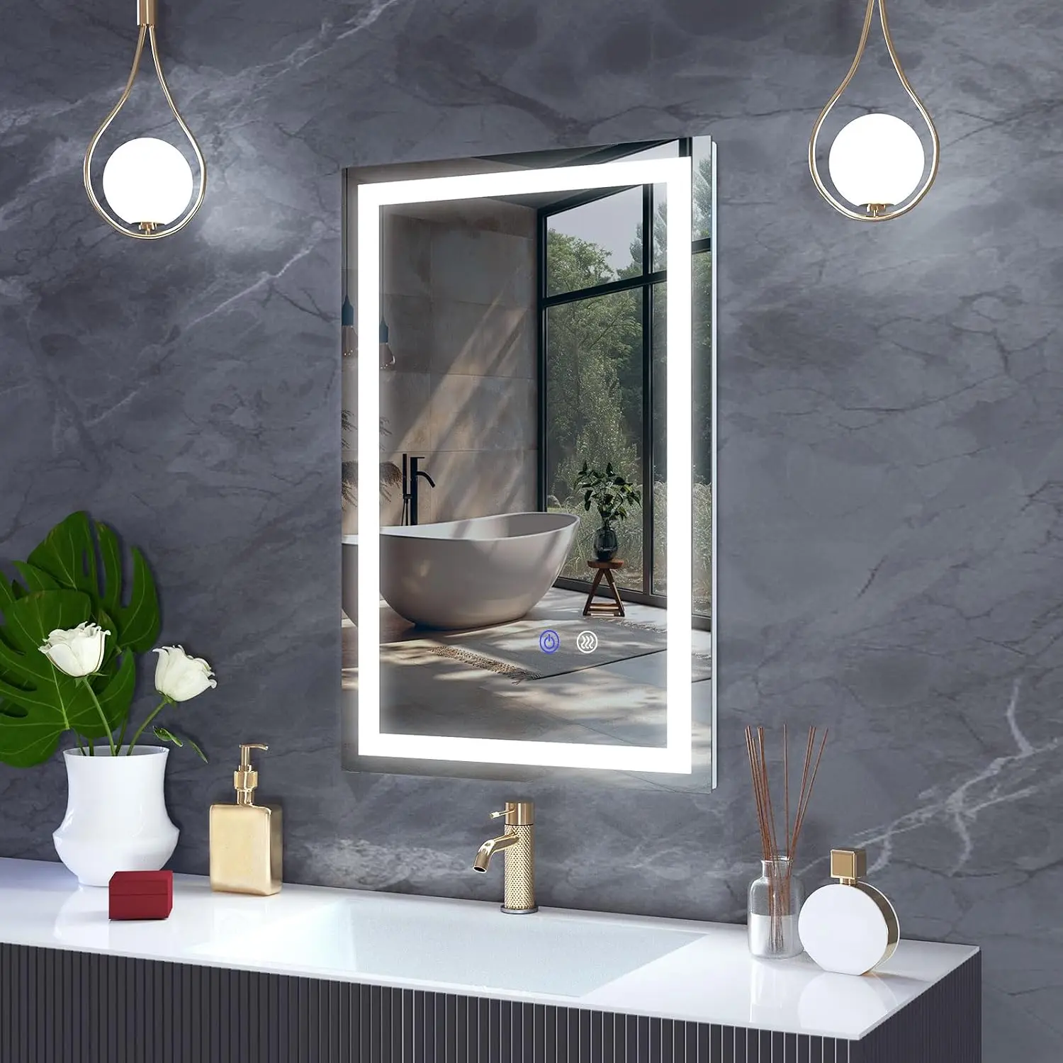 16"x 24" LED Bathroom Mirror  Mirror, Anti-Fog, Dimmable, Color Temperature Adjustable 3000-6000K, -held Memory Led Wall Mirror Suitable for Bathroom,  (Vertical/Horizontal)