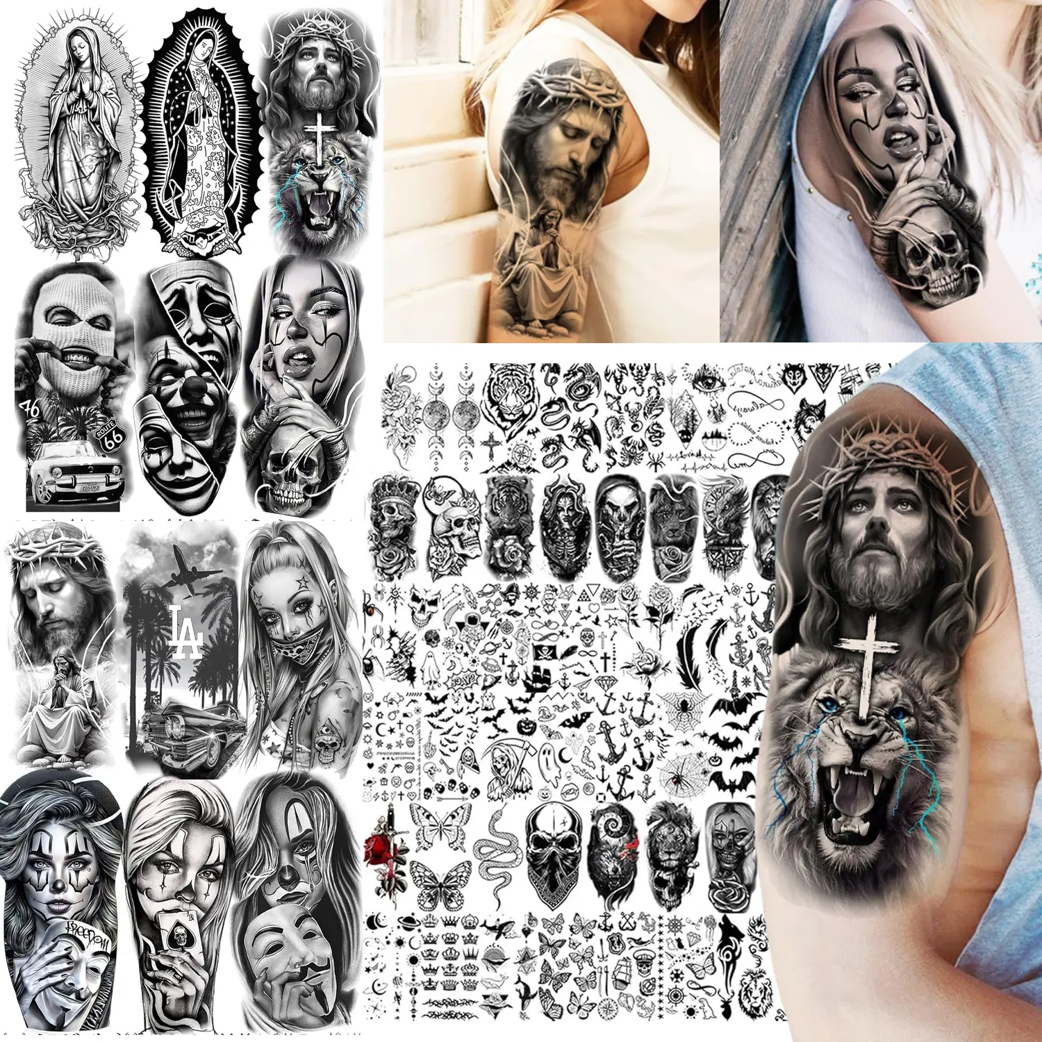 73 Sheets Halloween Chicano Temporary Tattoos, Realistic Mexican Cultural Religious Joker Prisoner Tattoo Stickers, Waterproof Long Lasting Body Art for Men Women Adults Teens