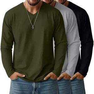 3 Pack Big and Tall Shirts  Men V Neck Cotton Long Sleeve Tee L-7XL Casual Loose Tops Oversized Basic T Shirts