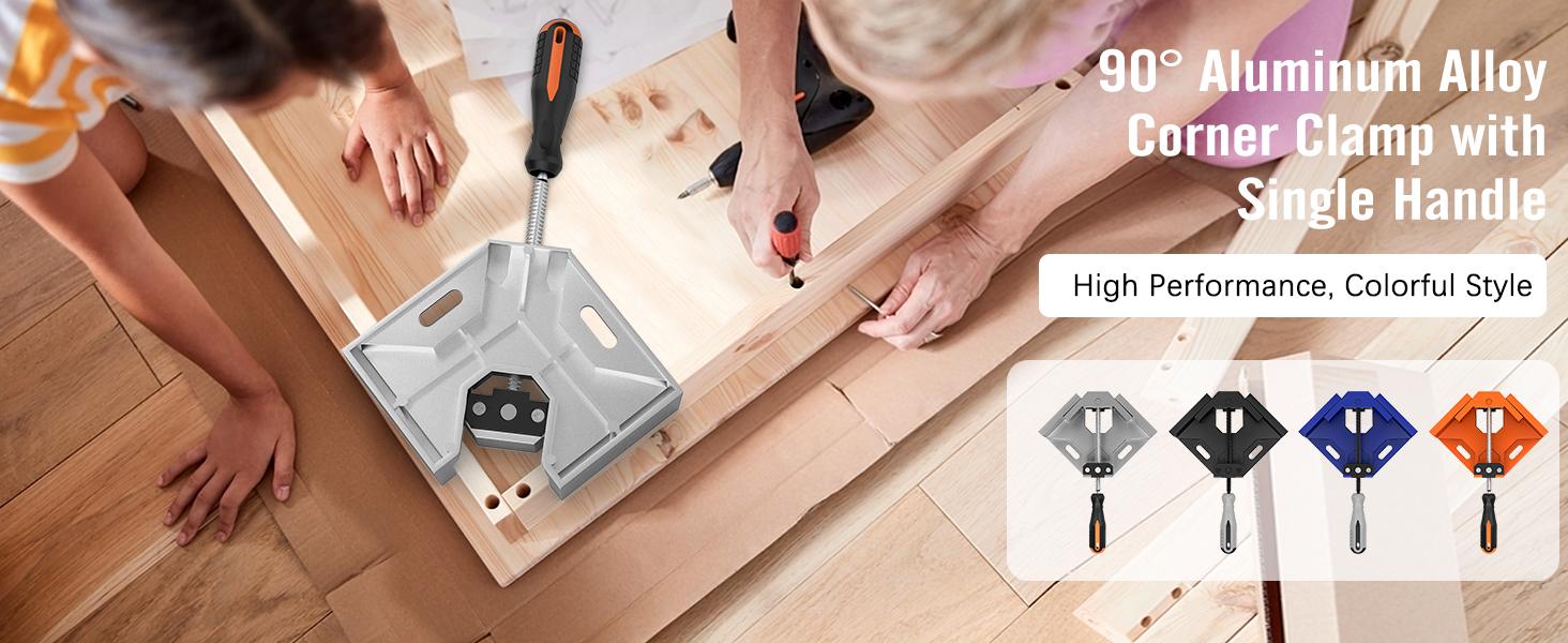 Right Angle Clamp, Housolution [4 PACK] Single Handle 90° Aluminum Alloy Corner Clamp, Clamps for Woodworking Adjustable Swing Jaw, Woodworking Tools Photo Frame Vise Holder, Gifts for Men Dad