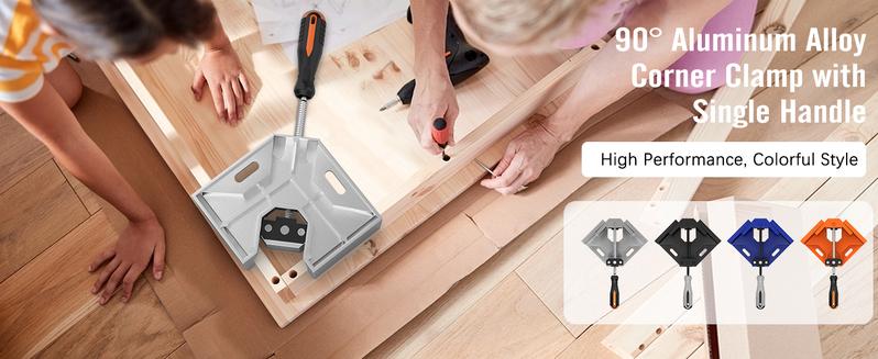 Right Angle Clamp, Housolution [4 PACK] Single Handle 90° Aluminum Alloy Corner Clamp, Clamps for Woodworking Adjustable Swing Jaw, Woodworking Tools Photo Frame Vise Holder, Gifts for Men Dad