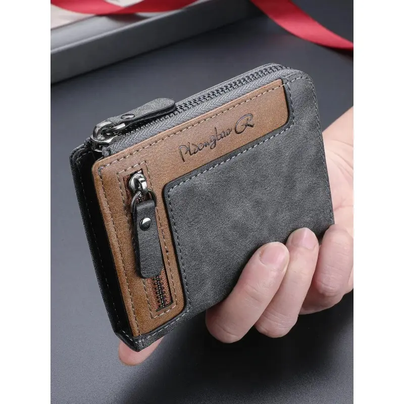 Funky Leather Wallet for Men, Vintage Zipper Multi-Card Holder, Compact Ethnic Men's Accessories for Daily Use, Mens Wallet