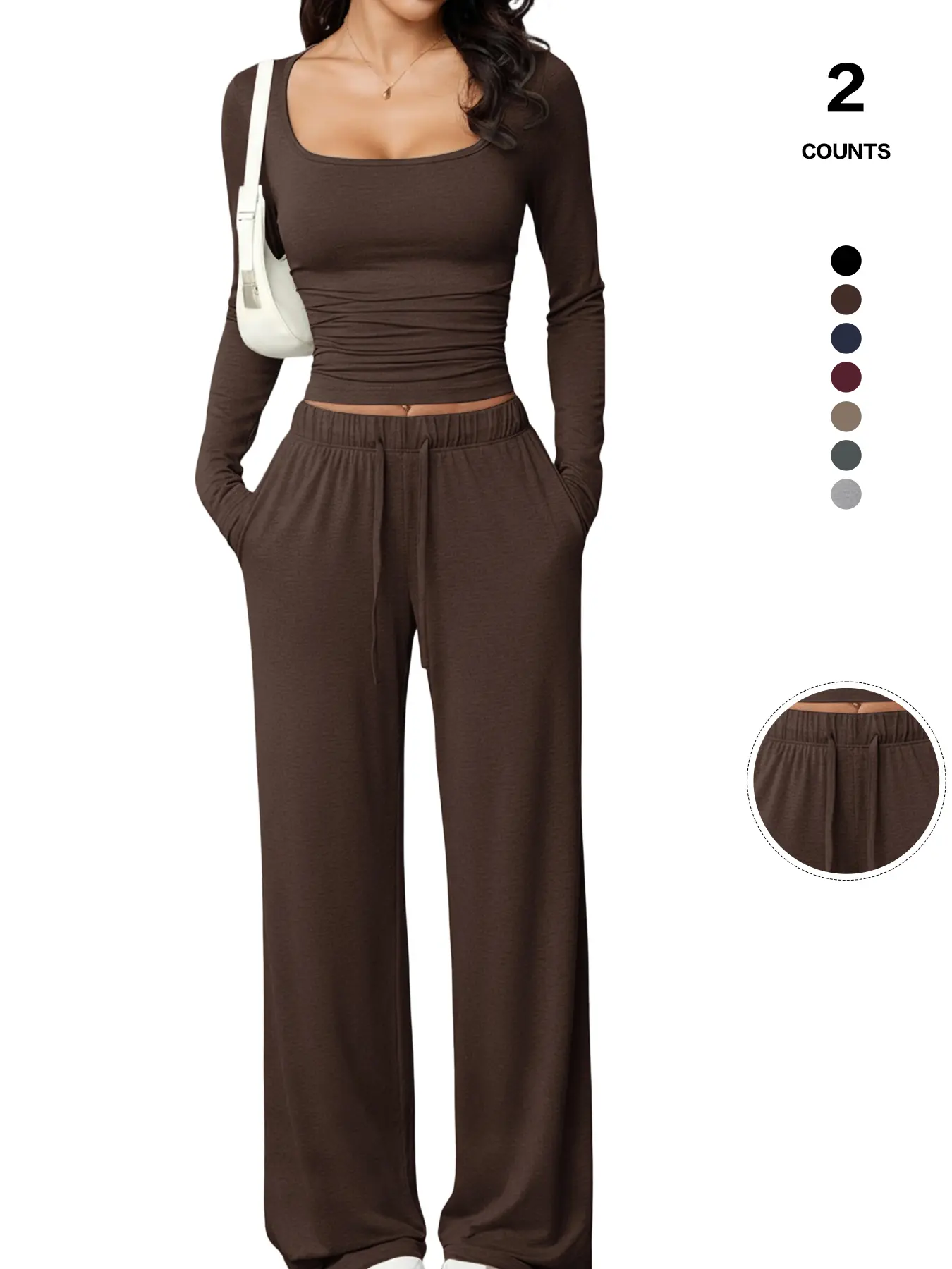 Women's Long Sleeve Square Neck Pajama Set Loungewear, Casual Loose Fit Home Wear, All-Season Comfortable Fabric, Thickened Design, New 2026 Model