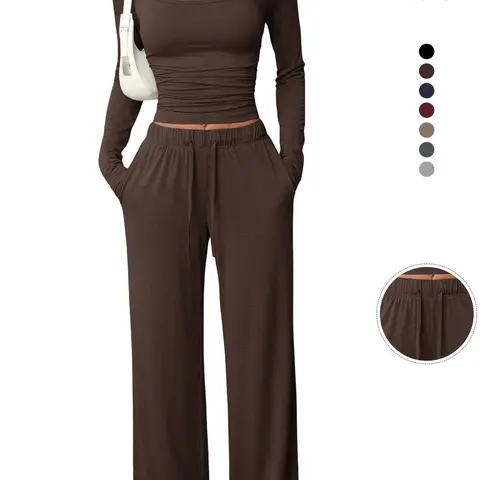 Women's Long Sleeve Square Neck Pajama Set Loungewear, Casual Loose Fit Home Wear, All-Season Comfortable Fabric, Thickened Design, New 2026 Model