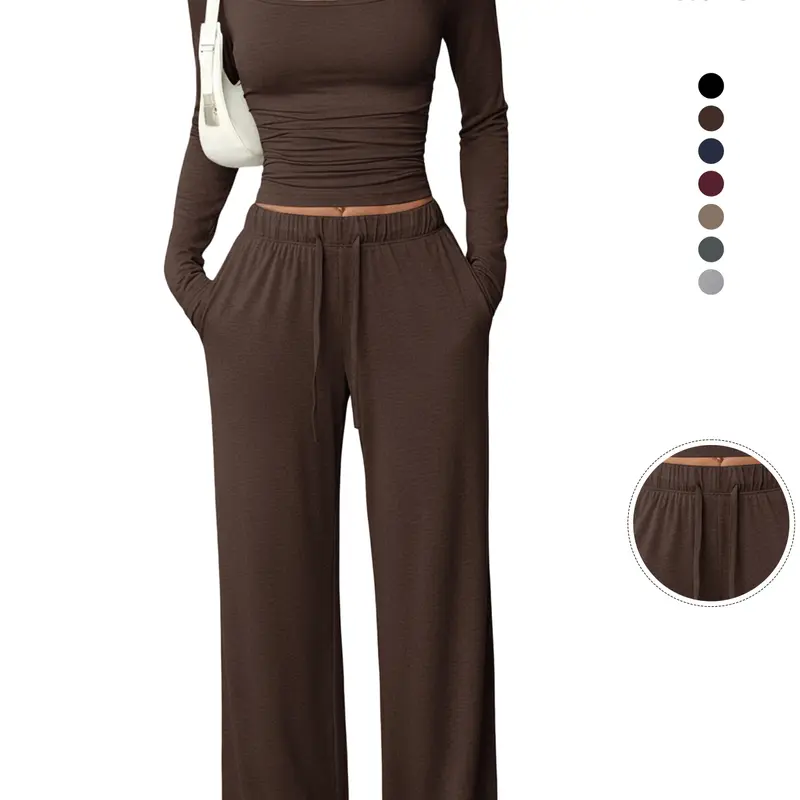 Women's Long Sleeve Square Neck Pajama Set Loungewear, Casual Loose Fit Home Wear, All-Season Comfortable Fabric, Thickened Design, New 2026 Model