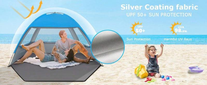 Beach Tent Sun Shelter For 3/4-5/6-7/8-10 Person, UPF 50+ UV Protection Beach Canopy, Lightweight And Easy Setup Cabana, Portable Beach Shade Tent