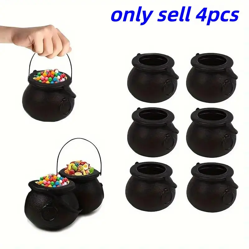 Halloween Witch Bucket Set, Mini Buckets for Candy, Wizard Theme Party Decor, Tabletop Halloween Props, 4 Pieces
