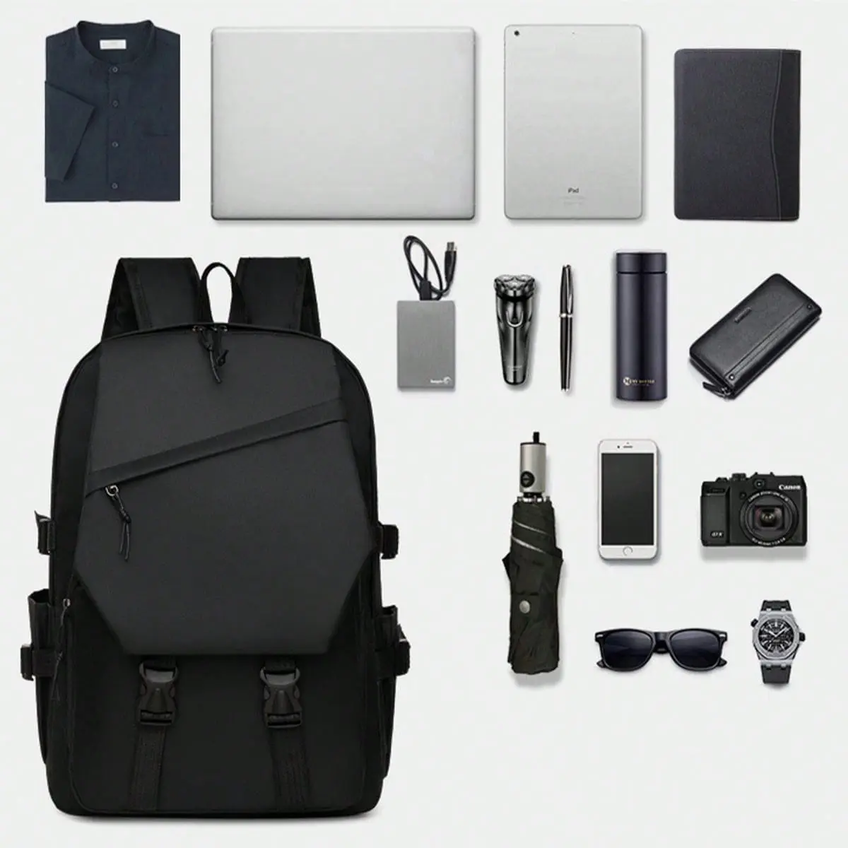 Men's Simple Design Waterproof Backpack - Polyester & Oxford Cloth Construction, 15in Size, 15.6in Laptop Compatible, Large Capacity, Unisex Commuter Couple Bag, Other, 15In/15.6In