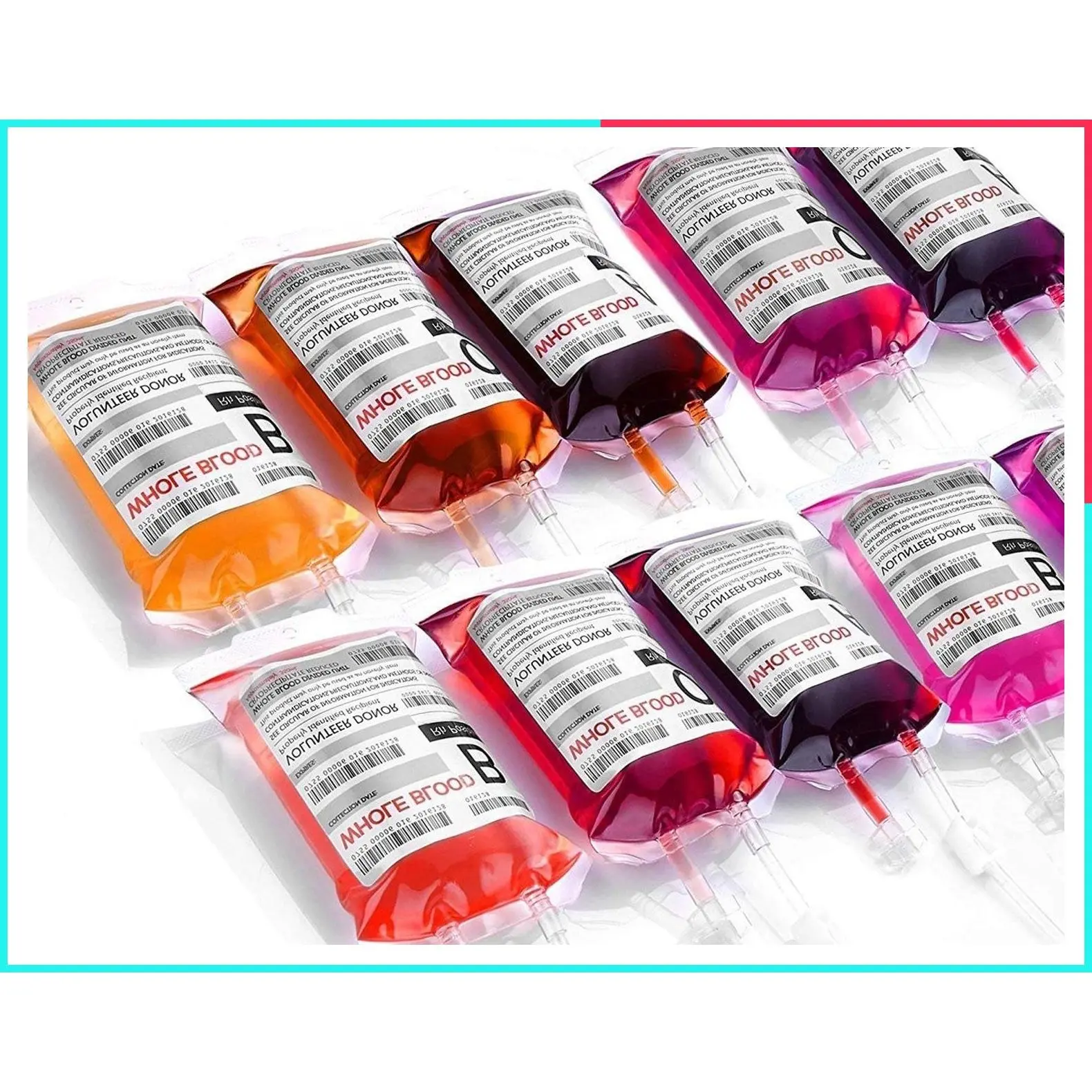 10 Pack Blood Bags for Drinks, IV Bags for Drinks, Halloween Party Set - Syringe-Fill Pouches with Blood Type Labels & Leak-Proof Clips, Halloween Party Drinks & Decor