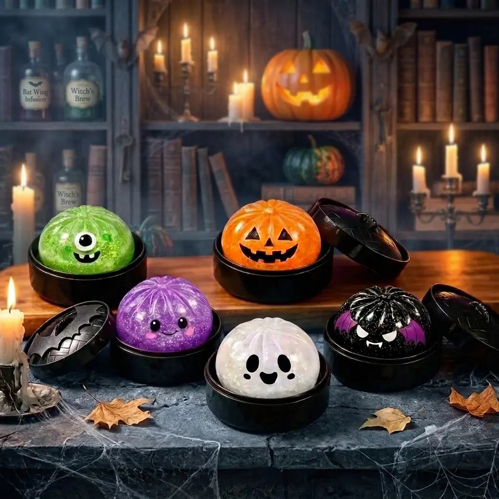 Halloween Ghost Dumpling Glitter Squeeze Toy Set, Spooky Stress Relief Squishy Fidget Toys, Portable Hand Decompression Toy, Halloween Party Favors Trick Treat Bag Fillers Holiday Gifts