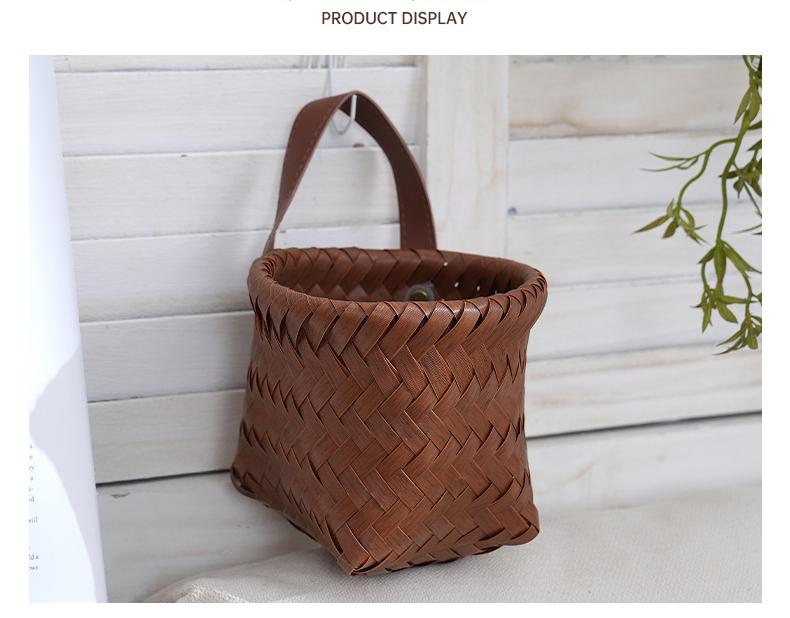 Vintage wall-mounted imitation rattan woven storage basket for entryway, keys, miscellaneous items, large-capacity household snack storage basket