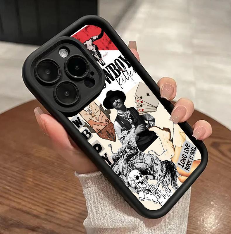 Western Culture Cowboy Pattern Phone Case for iPhone 16 15 14 Pro Max 13 12 11 XR XS Plus Shockproof Full Camera Protection Durable slim Silicone Cover Protective Screen Protector
