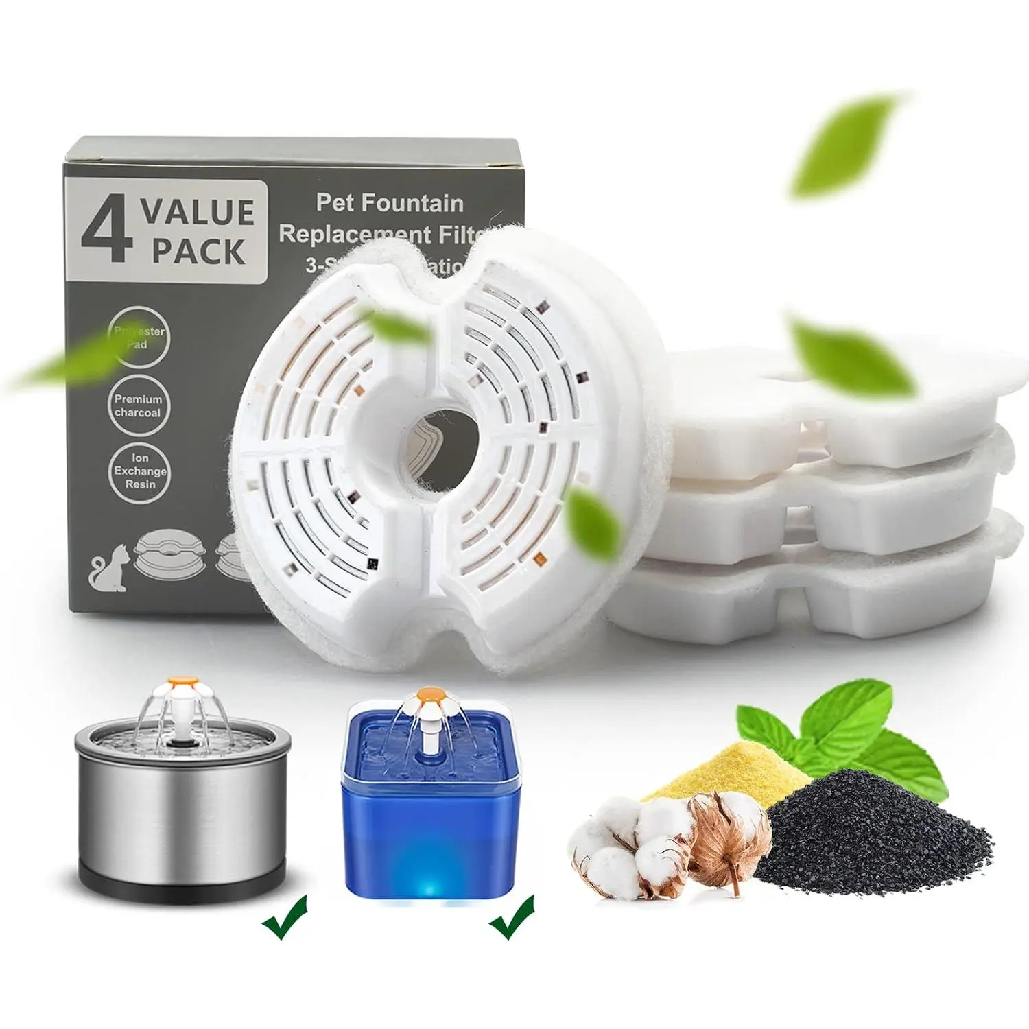 Water Fountain Filters, Multiple Filtration  Water Fountain  Filter,8 or 12 Packs of  Activated Carbon  Fountain Filters (Filter 4 Pack)