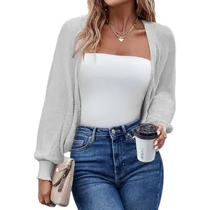 Shrugs Long Batwing Sleeve Knitted Cropped Bolero Open Front Casual Elegant Cardigans for Dresses