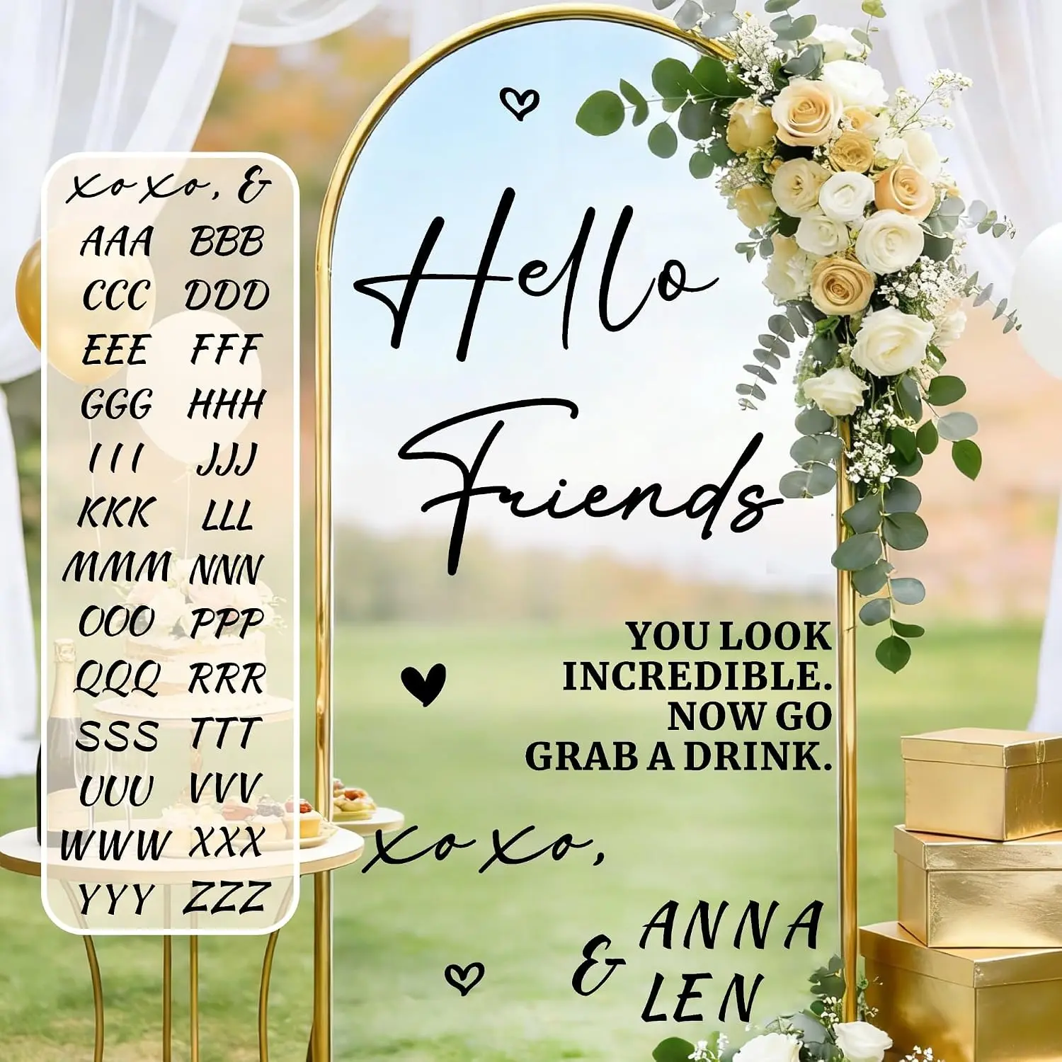 Custom Name Wedding Mirror  Welcome to Our Wedding Signs for Glass Mirror DIY Names Vinyl Letters Weddings Stickers Removable   Sign for Party Reception Display Marriage Decoration