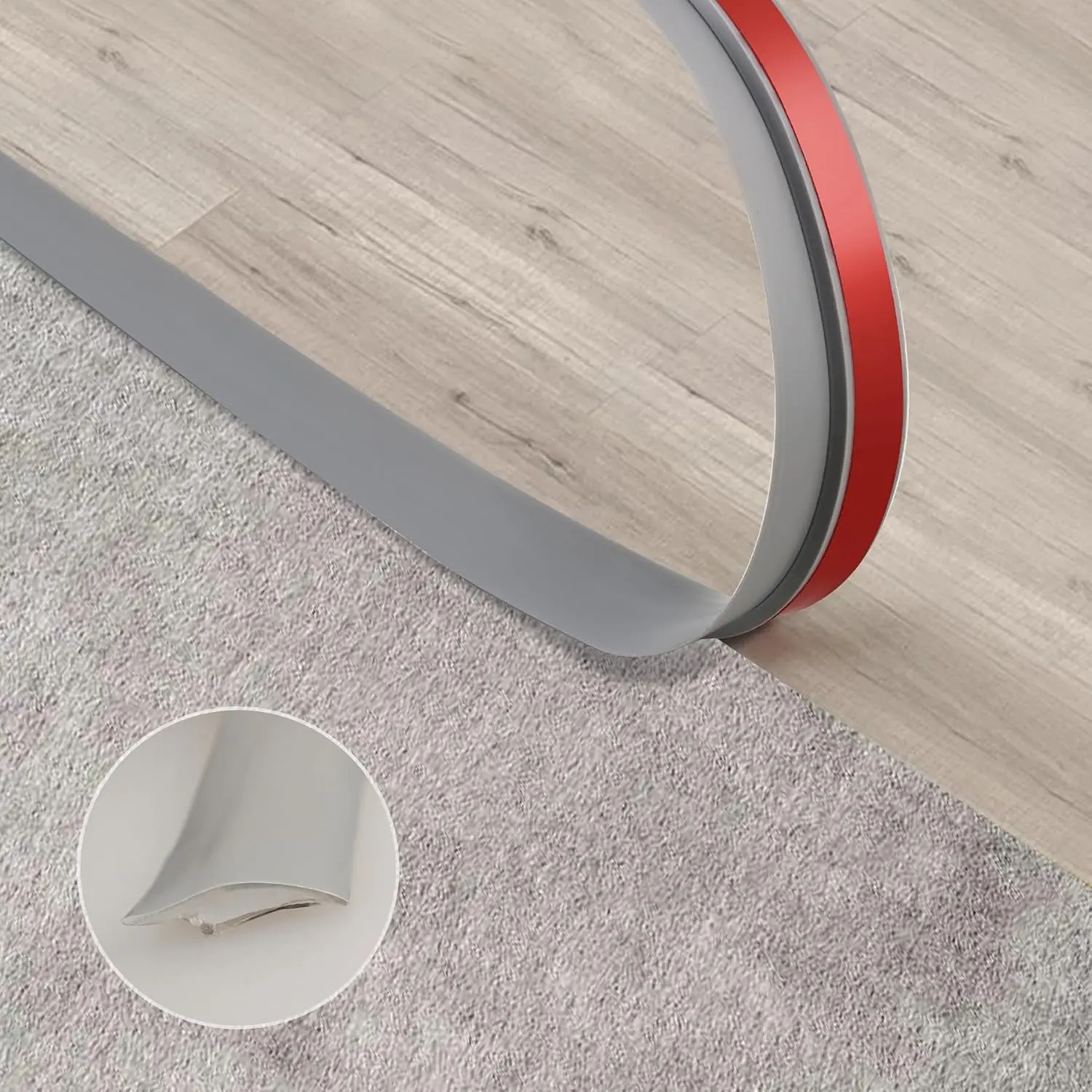 Self-Adhesive Grey Carpet to Tile Floor Transition Strip, 3m Length Threshold Edging Trim (Covers Thickness Within 5mm), 3 Meters Length
