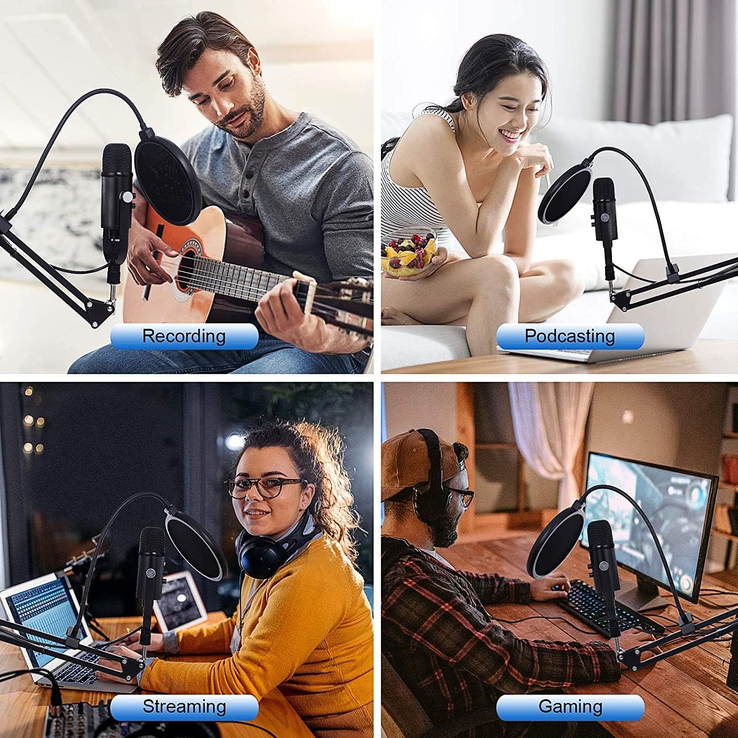 USB Microphone Condenser Computer PC Gaming Mic Podcast Microphone Kit for Streaming,Recording,Vocals,ASMR,Voice,Cardioid Studio Mic for Phone/Pad/Android//Laptop/PS4/USB C Phone,YouTube