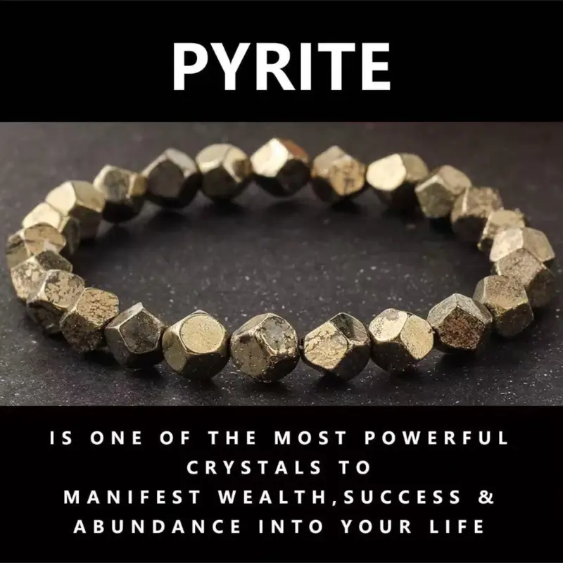 Pyrite Abundance Bracelet, Wealth Bracelet, Original Pyrite & Agate Handmade Beads, 8mm Round Natural Stone Protection Jewelry Gift, High Quality Bracelet, Exquisite Bracelet, Crystal Bracelet