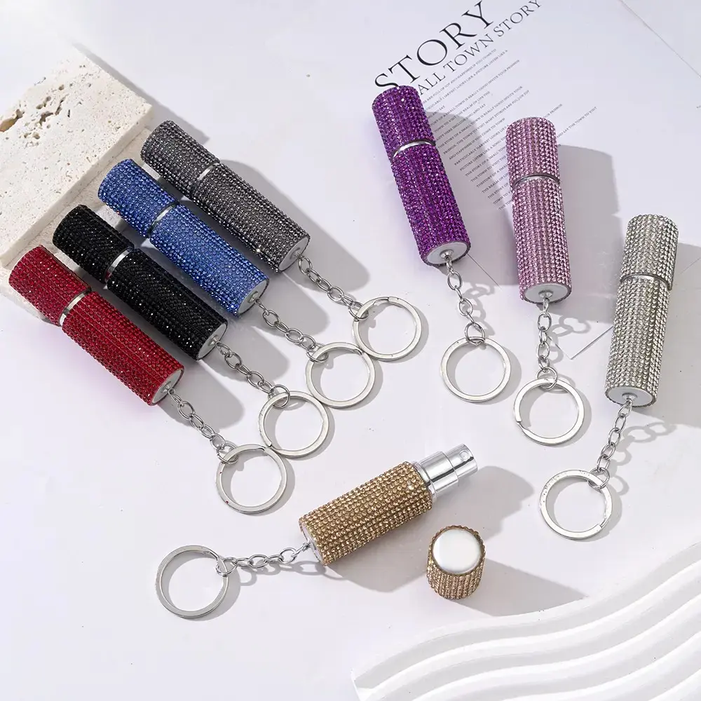 Women's Bling Rhinestone Perfume Atomizer - 5/10ML Portable Refillable Mini Travel Bottle with Keychain, Mini Travel Products for Sports & Outdoor Use
