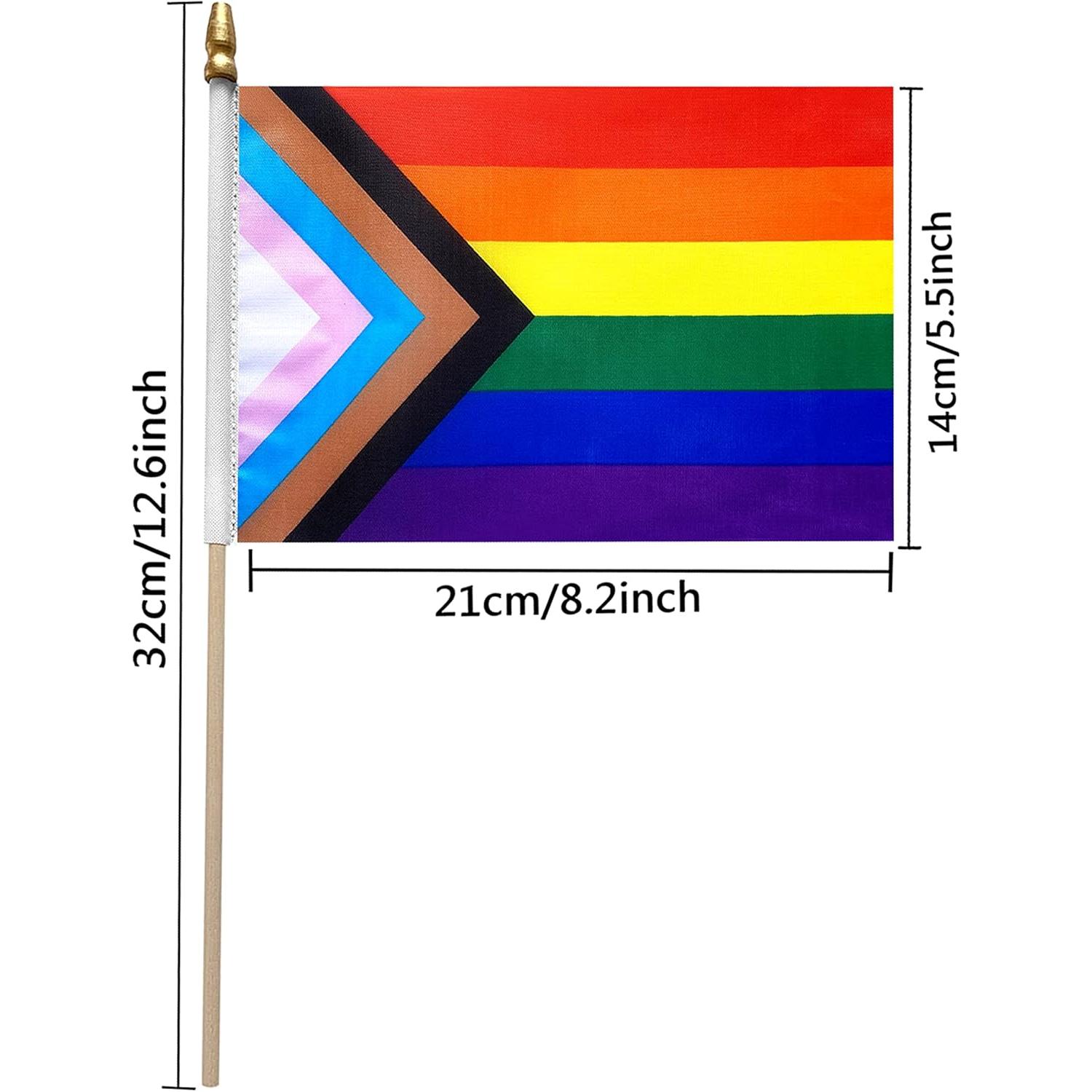 Progress Rainbow Gay Pride Flags Set on  Stick Small Mini Hand Held LGBTQ Inlcusive Flags,5x8 Inch,20 Pack