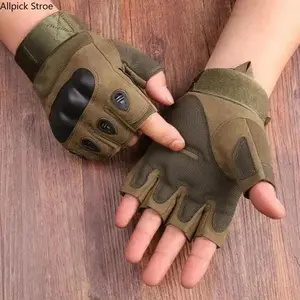 Men's Fingerless Tactical Gloves - Multi-Size Outdoor Military Gloves with Tactical Grip, Adjustable Straps, Elastic Fit for Shooting, Cycling