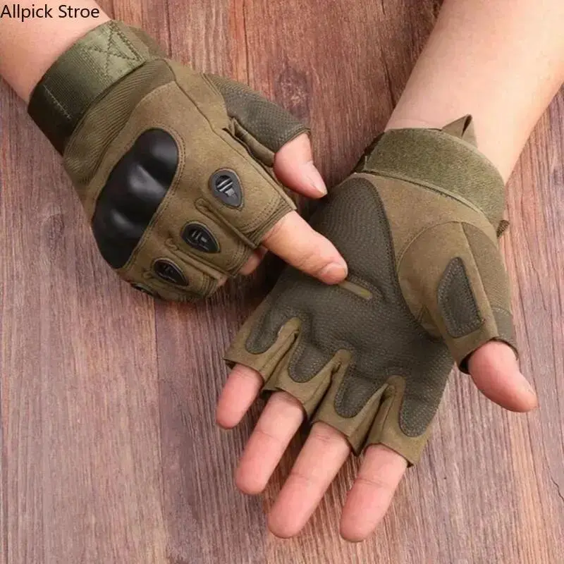 Men's Tactical Male Gloves, Fingerless Military Style with Reinforced Grip and Adjustable Straps for Outdoor Shooting and Cycling