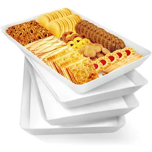 4 pcs Serving Tray for Party, Grilling Accessories, Serving Platters for Snacks, Fruit, Reusable Plastic Trays for Serving Food and Pantry Organization in Kitchen & for Mothers Day Parties