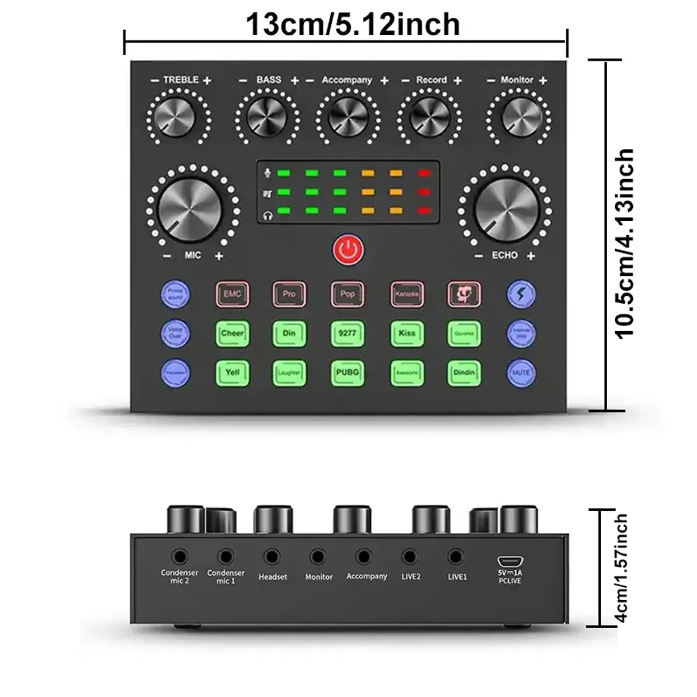 V8S professional mixer with speech converter, 4 speech modulations and 10 live sound effects, digital mixing console with voice eliminator and duck, suitable for real-time streaming recording of podcast devices, karaoke games, PC/Mac/smartphones